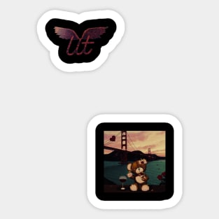 LitQ - Cute Teddy Bear drinks wine at the golden gate bridge on Valentine's Day Sticker